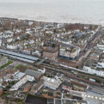 Drone photo of Bexhill Train Station and Town Centre.