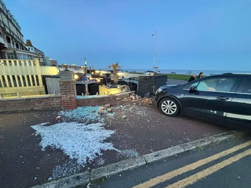 Woman arrested after crashing car in Bexhill seafront wall