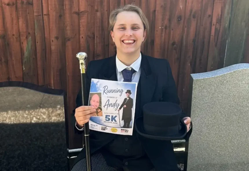 Funeral director Molly Dowling will run a 5K in full funeral attire at the Out Of The Blue Battle event in memory of her friend Andy and to raise money for charity.